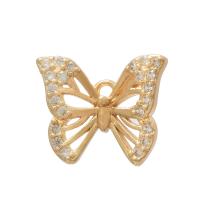 Cubic Zirconia Micro Pave Brass Pendant, Butterfly, plated, micro pave cubic zirconia & for woman, golden 