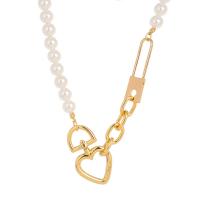 Collar de Perlas Natural de Freshwater, aleación de zinc, con perla, chapado, para mujer, dorado, 27.5x46mm, longitud:48 cm, Vendido por UD