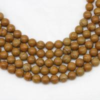 Holzmaserung Stein Perlen, Grain Stein, rund, poliert, DIY, braun, Länge:38 cm, verkauft von Strang