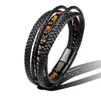 PU Leather Cord Bracelets, Stainless Steel, with PU Leather & Tiger Eye, fashion jewelry & Unisex, 215mm 