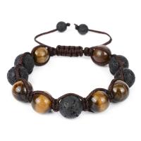 Bracelets en pierres oeil de tigre, avec lave volcanique, Réglable & unisexe, brun, 12mm cm, Vendu par PC