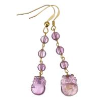 Quartz Earring, Amethyst, with Gold Filled, 14K gold-filled, for woman, purple, 51mm 
