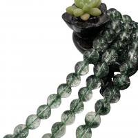 Phantom Quarz Perlen, Grüner Phantomquarz, rund, poliert, DIY, grün, Länge:38 cm, verkauft von Strang