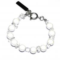 Pulseras de perlas de cristal, Partículas de acero, con perla, para mujer, Blanco, longitud:18 cm, Vendido por UD