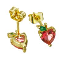 Cubic Zircon Brass Earring, gold color plated, for woman, pink 