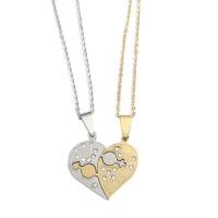 Couple Jewelry Necklace, Titanium Steel, Heart, polished, Unisex & with rhinestone 