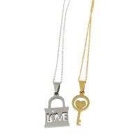 Couple Jewelry Necklace, Titanium Steel, Lock and Key, polished, Unisex, mixed colors 