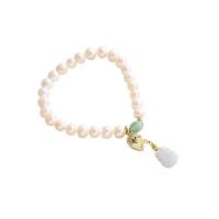 pulsera de perlas y semipresiosas piedras, perla, con calcedonia & metal, para mujer, color mixto, 35x11mm, longitud:19 cm, Vendido por UD