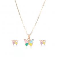 Enamel Zinc Alloy Jewelry Sets, Stud Earring & necklace, Butterfly, 2 pieces & for woman, mixed colors 0c .5 cm 