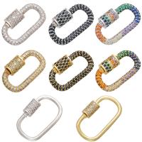 Brass Screw Clasp, plated, micro pave cubic zirconia 