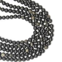 Schwarze Obsidian Perlen, rund, DIY, schwarz, Länge:38 cm, verkauft von Strang