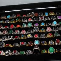 Стеклянное кольцо цинкового сплава, цинковый сплав, с Природный камень & Стеклянный & канифоль & эмаль, кольцо форма, Мужская, разноцветный 100ПК/Box, продается Box