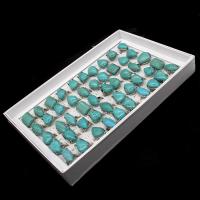 Anillo de dedo turquesa, aleación de zinc, con turquesa, unisexo, color mixto, 20x20x3mm, 50PCs/Caja, Vendido por Caja