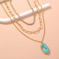Fashion Multi Layer Necklace, Zinc Alloy, with Gemstone, druzy style & with rhinestone 38cm,42cm,50cm,2.2*3.9cm 