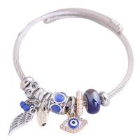 Zinc Alloy European Bracelets, Tiger Tail Wire, with Zinc Alloy, Adjustable & for woman & with rhinestone 55mm 