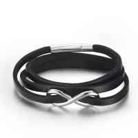 ПУ шнур браслеты, титан, с Искусственная кожа, полированный, Мужская, черный, длина:Приблизительно 20.07 дюймовый, продается PC