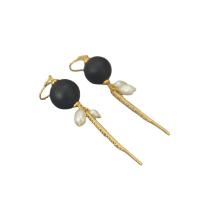 Freshwater Pearl Brass Earring, with Freshwater Pearl & Wood, gold color plated, micro pave cubic zirconia & for woman, 70mm 