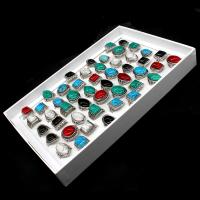 Turquoise Zinc Alloy Finger Ring, with turquoise, Unisex, mixed colors 