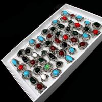 Edelstein Zink Legierung Fingerring, Zinklegierung, mit Naturstein, unisex, gemischte Farben, 200x200x30mm, 50PCs/Box, verkauft von Box