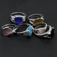Cats Eye Zinc Alloy Finger Ring, with Cats Eye, Unisex, mixed colors 
