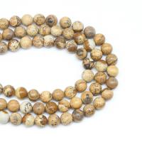 Landschafts-Jaspis Perlen, Bild Jaspis, rund, DIY & verschiedene Größen vorhanden, Sienaerde gelb, Länge:38 cm, verkauft von Strang