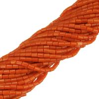 Natürliche Korallen Perlen, Zylinder, rote Orange, 3x4.5mm, Bohrung:ca. 0.5mm, Länge:ca. 16 ZollInch, ca. 92PCs/Strang, verkauft von Strang[