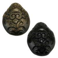 Schwarze Obsidian Perlen, mit Gold- Obsidian, geschnitzt, keine, 22x26x16mm, Bohrung:ca. 2mm, verkauft von PC