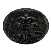 Pendentif obsidienne noire, gravé, noire Environ 1mm, Vendu par PC