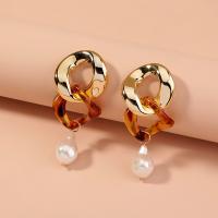 Plastic Pearl Zinc Alloy Earring, with pearl & Acrylic, plated, for woman, mixed colors 