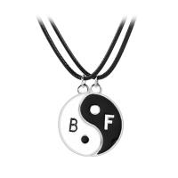 Zinc Alloy Puzzle Necklace, with Waxed Nylon Cord, plated, fashion jewelry & ying yang & Unisex, white and black 
