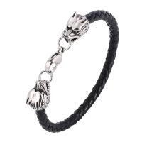 Leather Bracelet, stainless steel lobster clasp, silver color plated, braided bracelet & Unisex, black, 5mm 