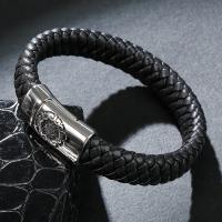 PU Leather Bracelet, stainless steel magnetic clasp, silver color plated & for man 