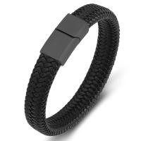 PU Leather Bracelet, stainless steel magnetic clasp, plated, braided bracelet & for man 