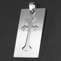 Stainless Steel Pendants, Rectangle, with cross pattern, original color 