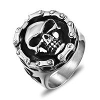 Titanium Steel Finger Ring, Skull, polished & blacken 