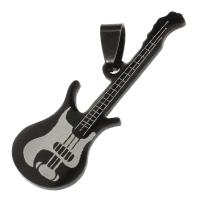 Edelstahl-Musikinstrument und Note-Anhänger, Edelstahl, Gitarre, schwarz, 46x16x1mm, verkauft von PC