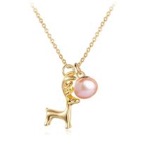 Freshwater Pearl Brass Necklace, with Freshwater Pearl, Deer, gold color plated, for woman Approx 17.72 Inch 