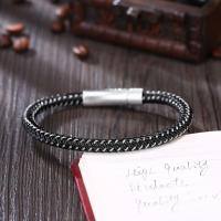 Titanium Steel Bracelet, with Tiger Tail Wire, silver color plated, braided bracelet & for man, black 