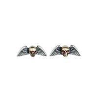 Brass Stud Earring, 925 Sterling Silver, with Brass, Skull, plated, Unisex 