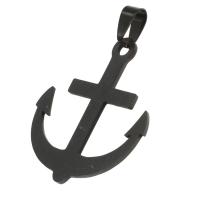 Stainless Steel Ship Wheel & Anchor Pendant, black 