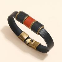 Cowhide Bracelets, Leather, with Iron & Zinc Alloy, gold color plated, Unisex, black, 10mm Approx 8.46 Inch 