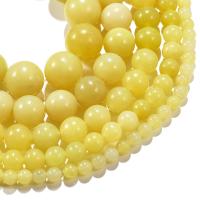 Jade Zitrone Perle, Zitronen Jade, rund, poliert, Natürliche & verschiedene Größen vorhanden, Länge:14.96 ZollInch, verkauft von Strang