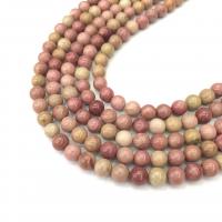 Holzmaserung Stein Perlen, Grain Stein, rund, poliert, DIY, gemischte Farben, Länge:38 cm, verkauft von Strang