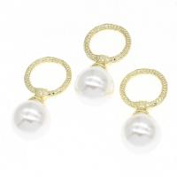 Plastic Zinc Alloy Pendants, with pearl, Round, with rhinestone, golden 