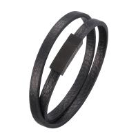 Microfiber PU Bracelet, stainless steel magnetic clasp, gun black plated, Double Layer & Unisex black 