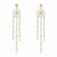 Dream Catcher Earring, Zinc Alloy, with pearl, plated, for woman, golden 