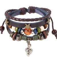 Split Layer Cowhide Leather Bracelet, with Zinc Alloy, Adjustable & fashion jewelry & multilayer & handmade & Unisex 6mm .69 Inch 
