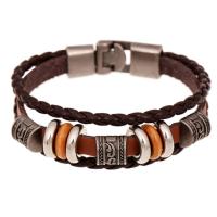 Cowhide Bracelets, Full Grain Cowhide Leather, with Zinc Alloy, fashion jewelry & multilayer & handmade & Unisex 