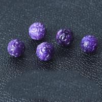 Natürliche Charoit Perlen, rund, geschnitzt, handgefertigt, violett, verkauft von PC