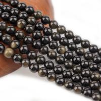Gold Obsidian Beads, Round, polished, DIY, black cm 